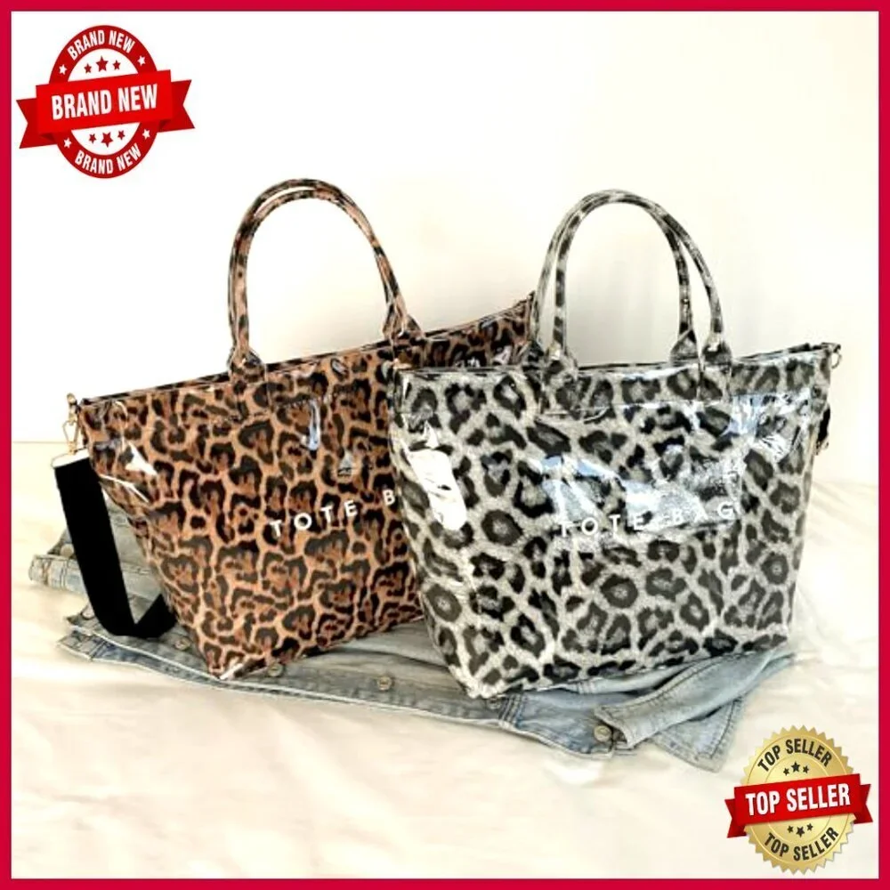 Large PVC Tote Bag with Letters Print, Waterproof Work Travel Shoulder Bag